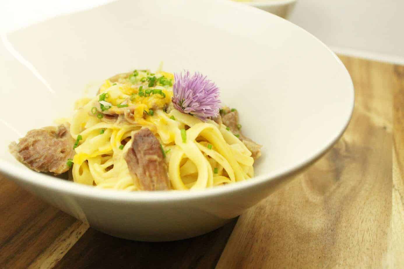 Pork Hock Fettuccine Carbonara