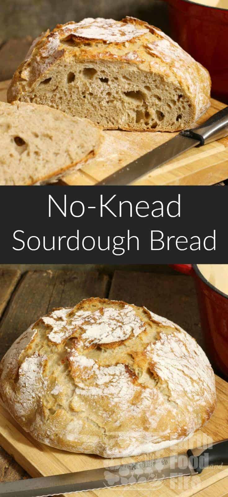 A basic sourdough bread requiring minimal effort. This no knead recipe is a great intro to baking sourdough bread from scratch. #bread #sourdough #noknead #fromscratch