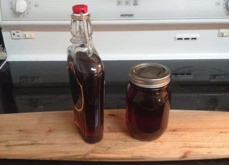 homemade maple syrup in glass jars