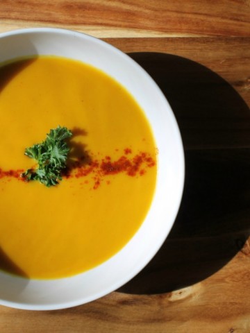 A simple and healthy from scratch butternut squash soup with curry recipe