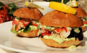 A new take on the Lobster Roll. Fresh Pei Lobster with a Cilantro and Avocado Mayo..in Slider form!