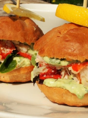 A new take on the Lobster Roll. Fresh Pei Lobster with a Cilantro and Avocado Mayo..in Slider form!