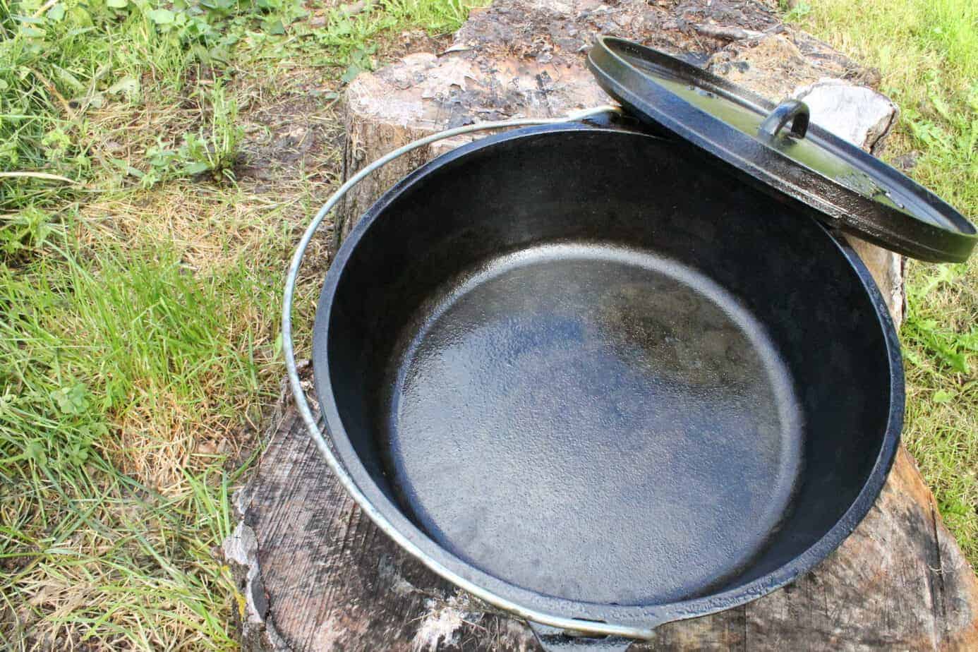 A properly cleaned and seasoned cast iron pot by lodge manufacturing