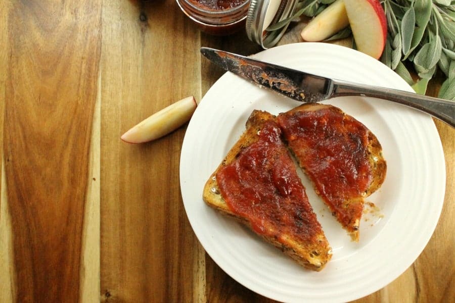 homemade apple butter spread on freshly baked bread.