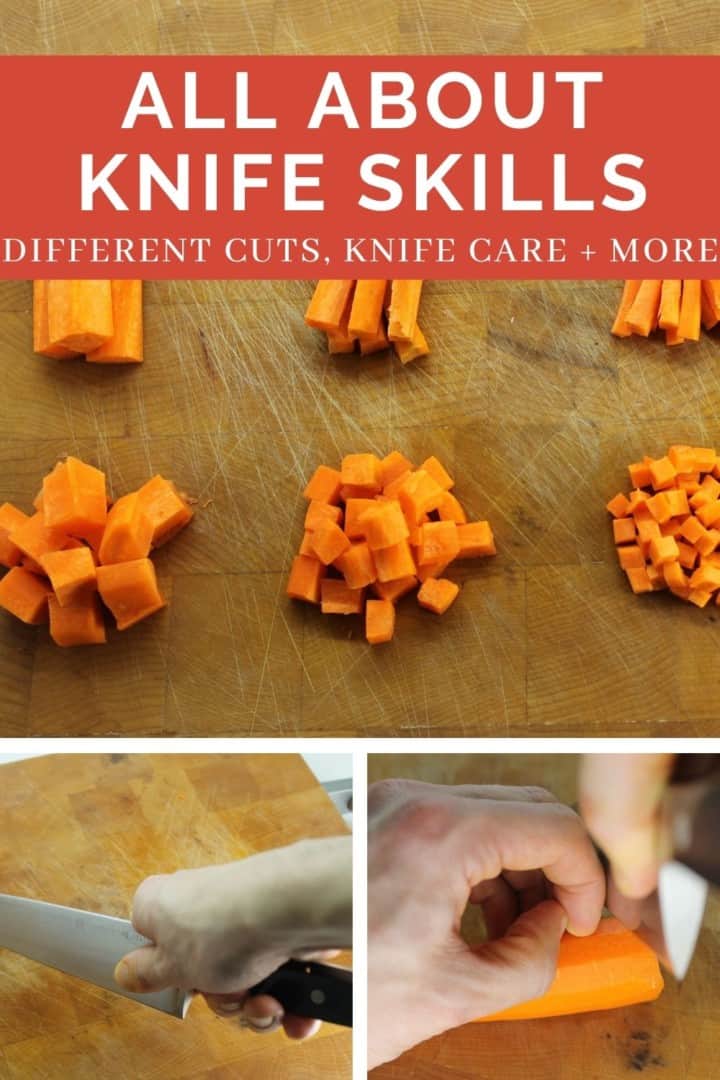 a collage pin image of various knife skills overlaid with banner text