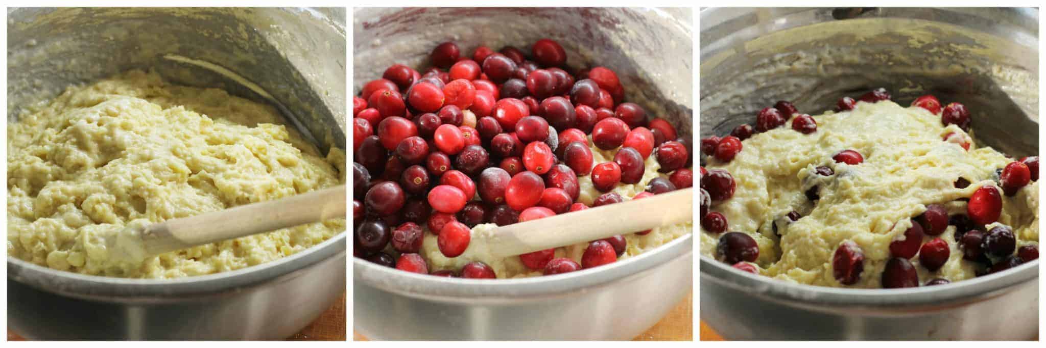 Buttermilk Cranberry Muffins - Mixing batter and adding fruit.