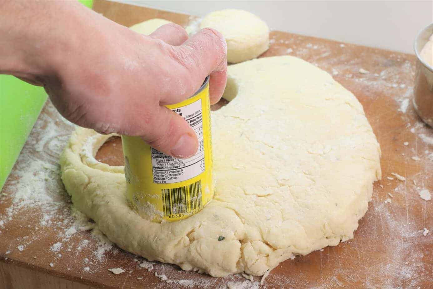 Use and old soup can to get just the right size homemade biscuit