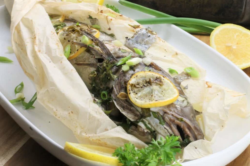 The final product - Whole Parchment Baked Haddock with lemon and herbs
