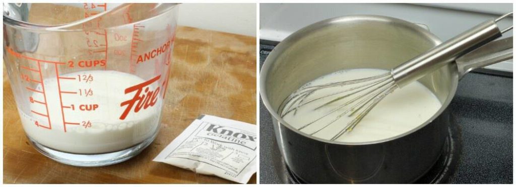 Dissolve the powder gelatin in cold milk, and then whisk it into the hot liquid.
