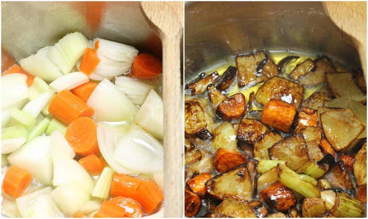 Caramelize the vegetable mirepoix when making brown sauce.