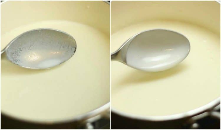 Bechamel Sauce before and after the roux has been cooked out and thickened.