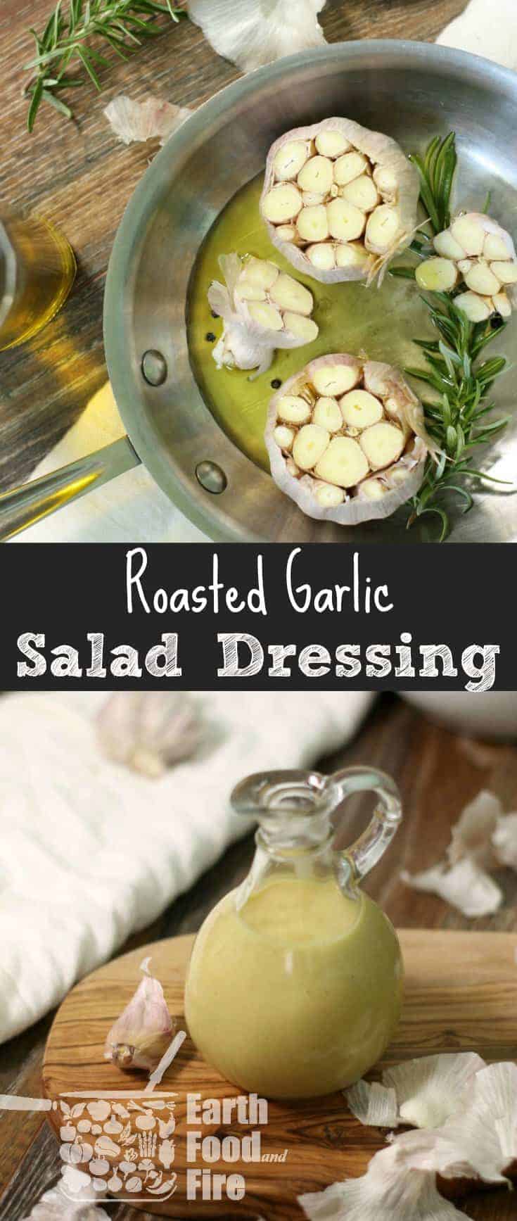 This easy to make creamy roasted garlic salad dressing will instantly become your new favorite vinaigrette. Ideal for a wide range of salads, this gluten free dressing can be used as a base for many other dressings as well!
