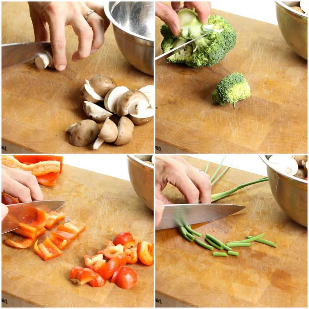 Cutting vegetables for a one pan supper recipe