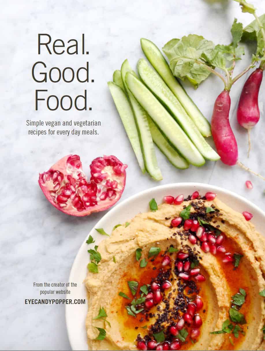 The book cover for Real. Good. Food., an ebook featuring over 40 organic meal ideas and recipes