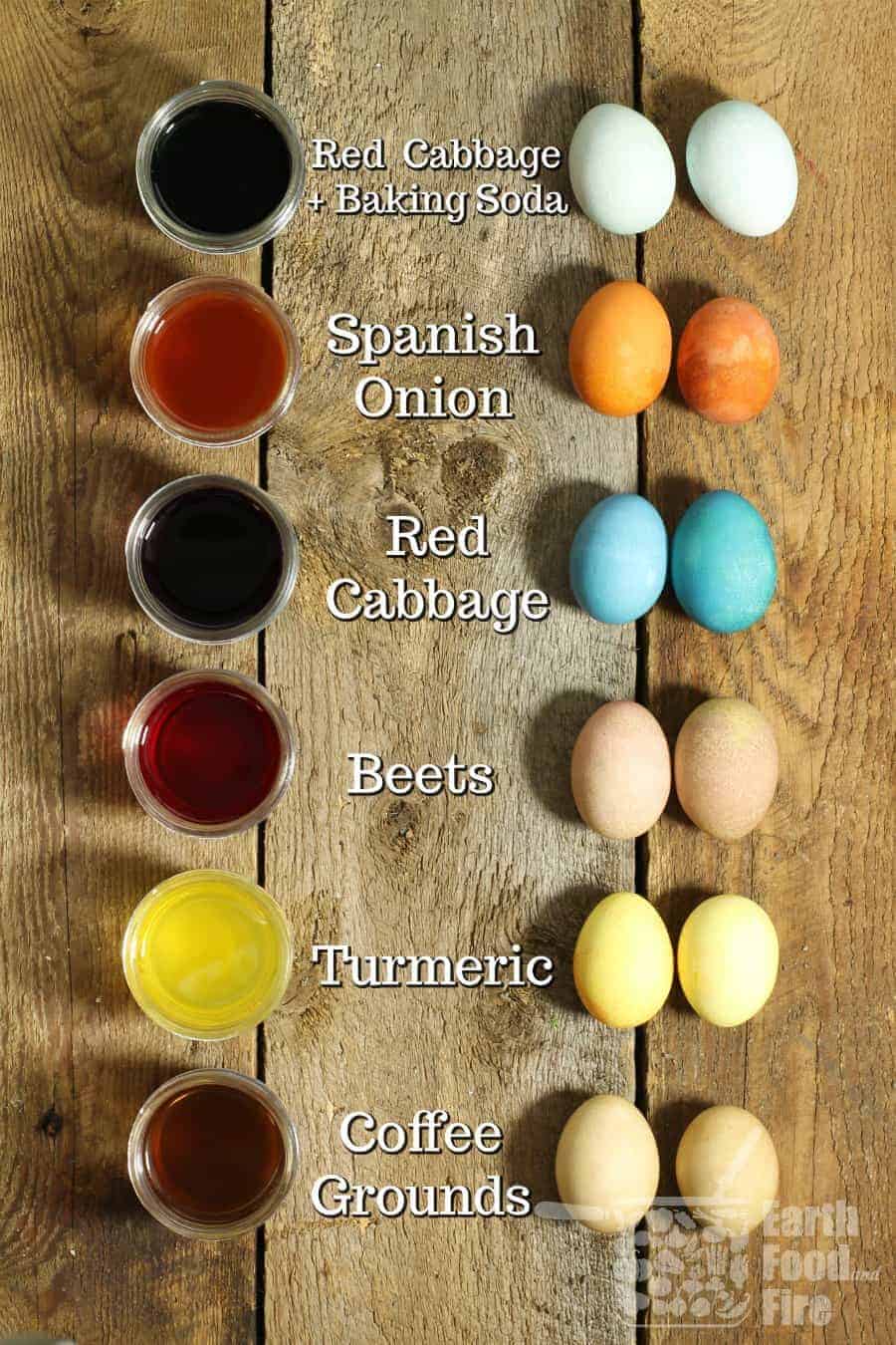 Examples of naturally dyed easter eggs and which plants are used