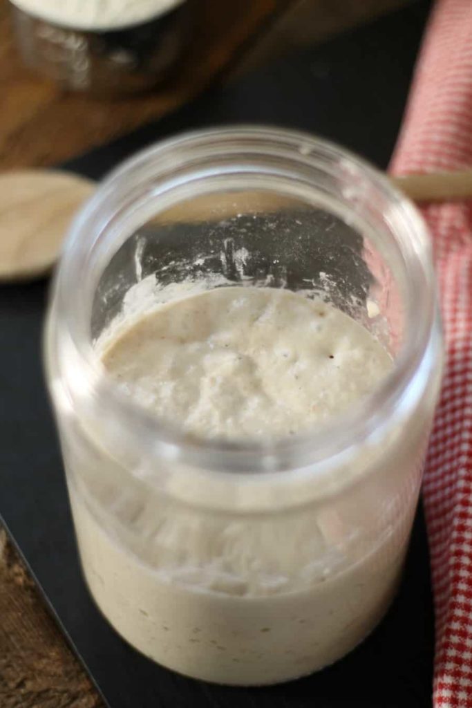 homemamde sour dough starter after fermenting for 4 days. Nice and bubbly!