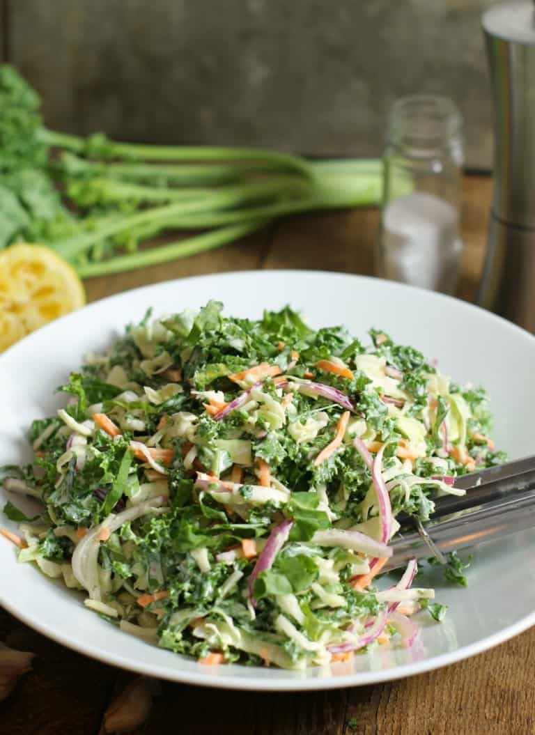 Kale Slaw (With A Creamy Lemon Garlic Dressing) Earth, Food, and Fire