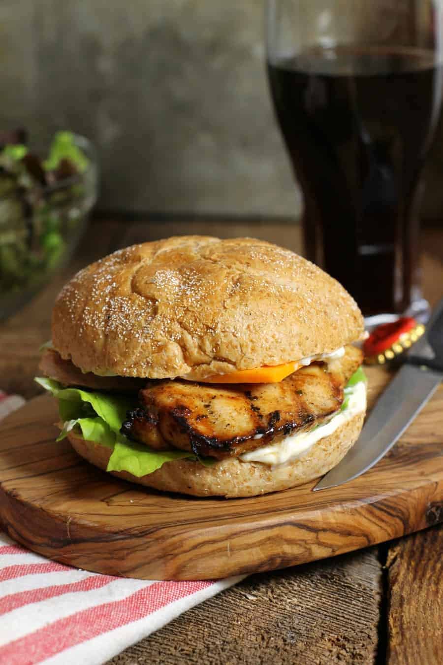 a healthy grilled chicken breast burger ready to be eaten
