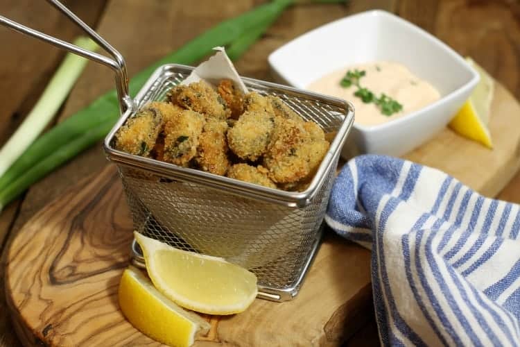 deep fried mussles ina miniature fry basket