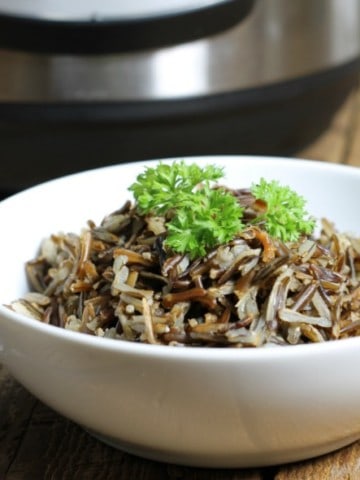 a bowl of wild rice cooked in an instant pot