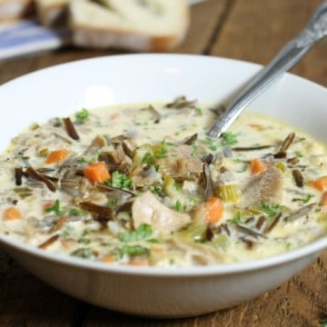 a bowl of leftover turkey wild rice soup