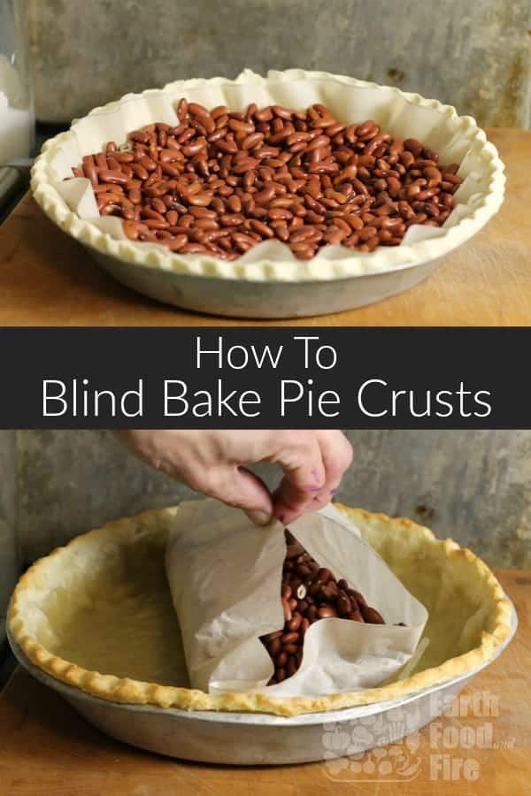 a collage image of a pie crust being blind baked