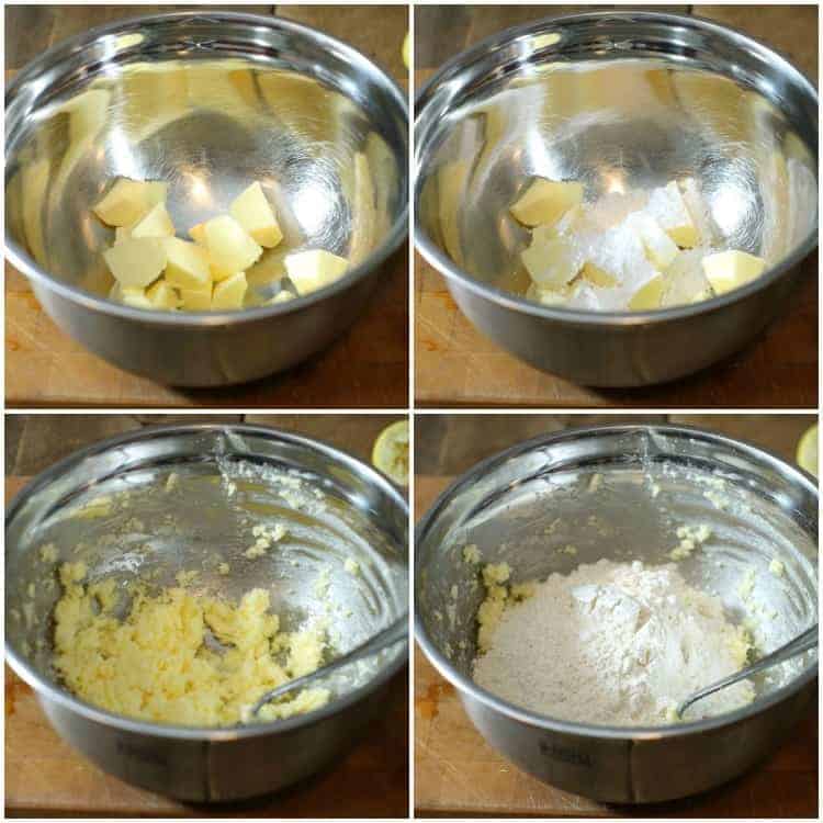 a series of images showing how to mix shortbread dough