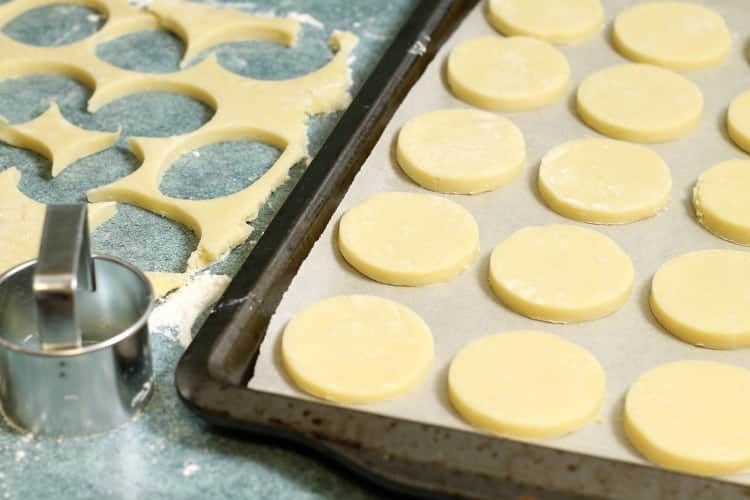 traditional shoprtbread cookies on a cookie sheet before baking