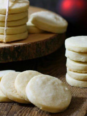 traditional shortbread cookies on a wooden board background