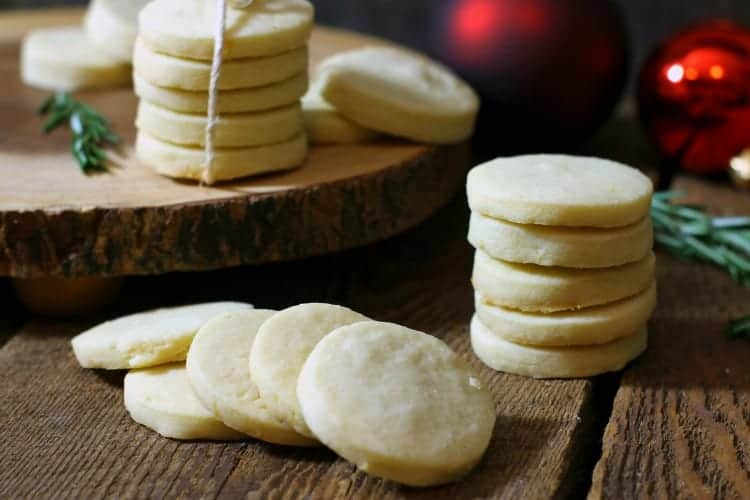 traditional shortbread cookies on a wooden board background