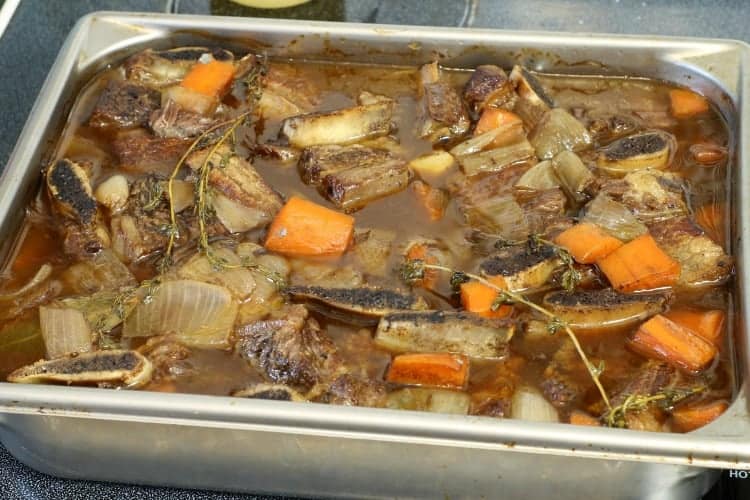 red wine braised short ribs removed from the oven after 2.5 hours