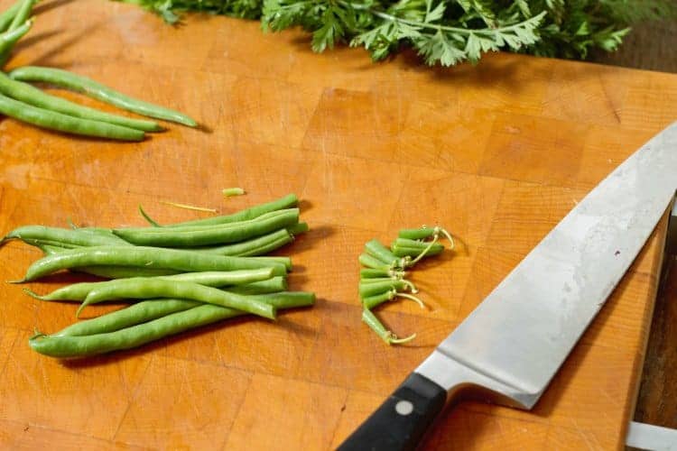 stem ends trimmed of off green beans