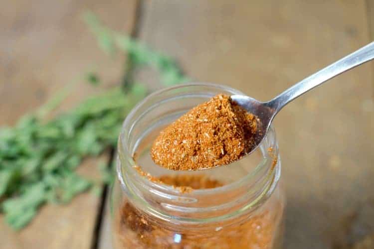 closeup of fajita seasoning on a spoon