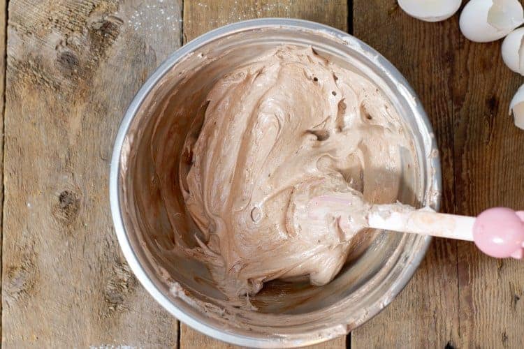 fully mixed chocolate meringue cookie batter