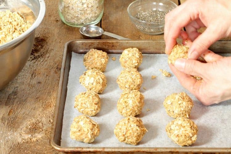 forming peanut butter energy balls by hand