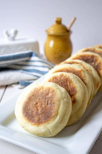 freshly bakes sourdough english muffins