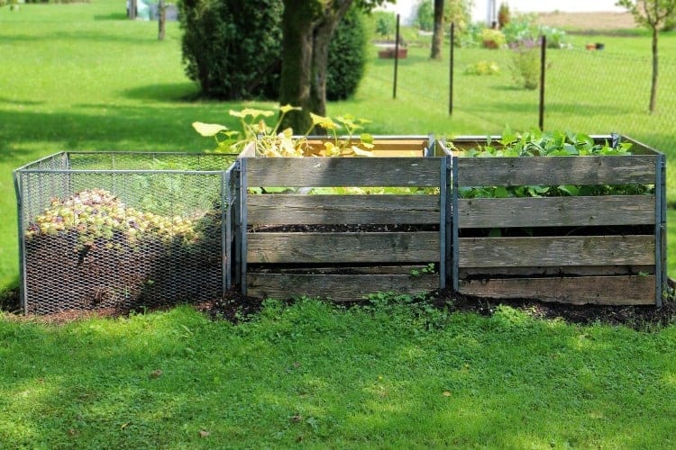 A three bin composting set up.
