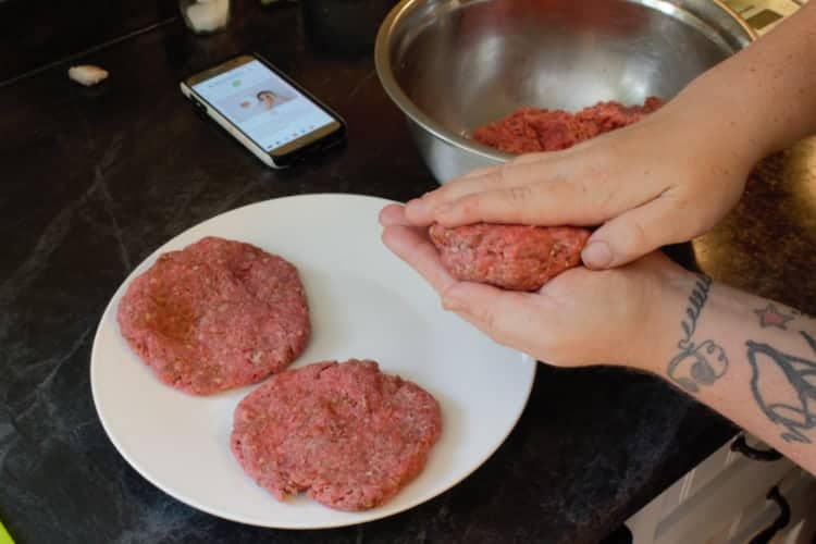 forming the burger patties by hand