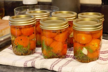 quick pickled cherry tomatoes on the counter