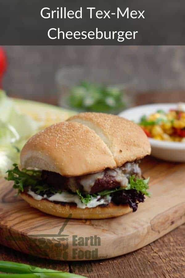 Grilled Tex-mex cheeseburger recipe pin image