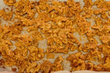 candied walnuts ready to come out of the oven