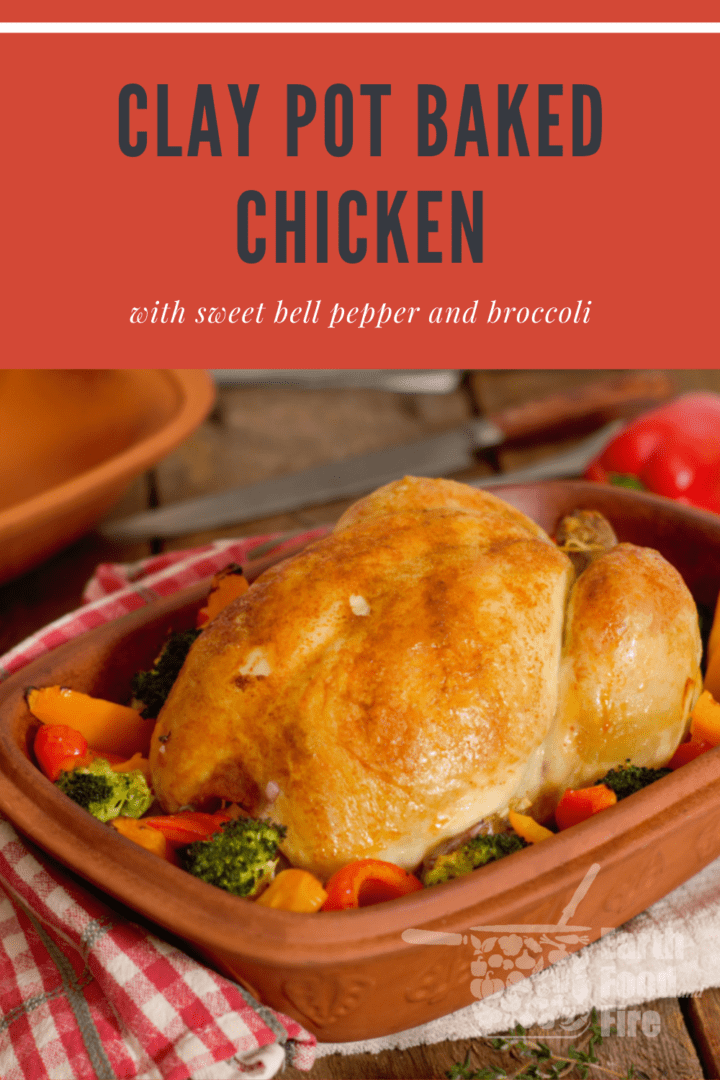 clay pot baked chicken recipe pin image