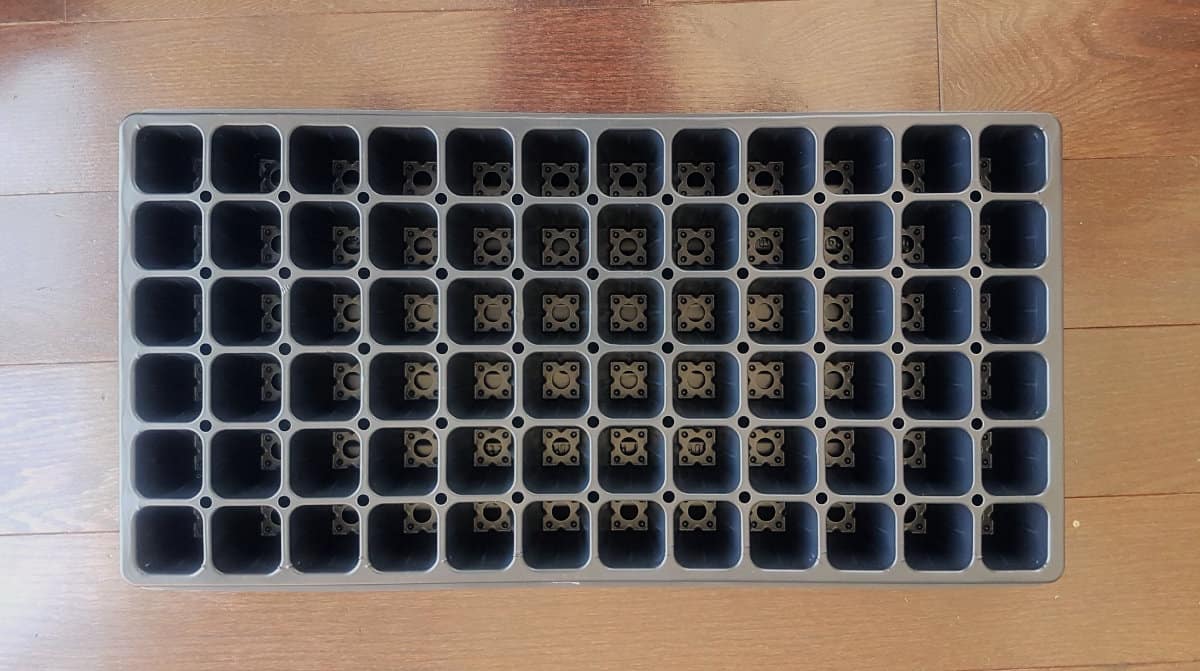 top down view of 72 cell seed starting tray with deep plugs