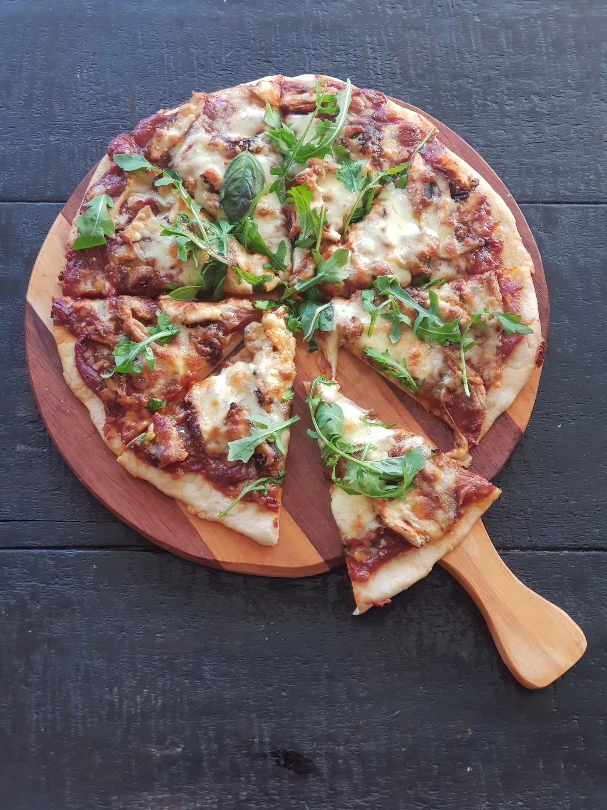 Homemade pizza with BBQ chicken