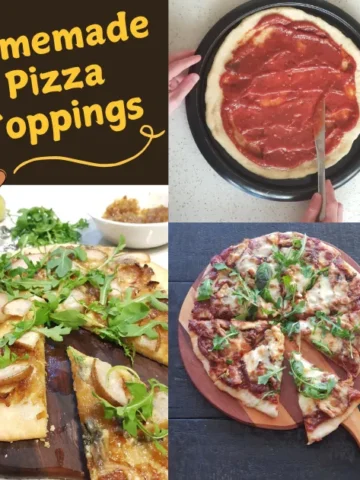 Homemade Pizza Toppings - Margherita, Prosciutto and Rocket, BBQ Chicken and Pear and Blue Cheese