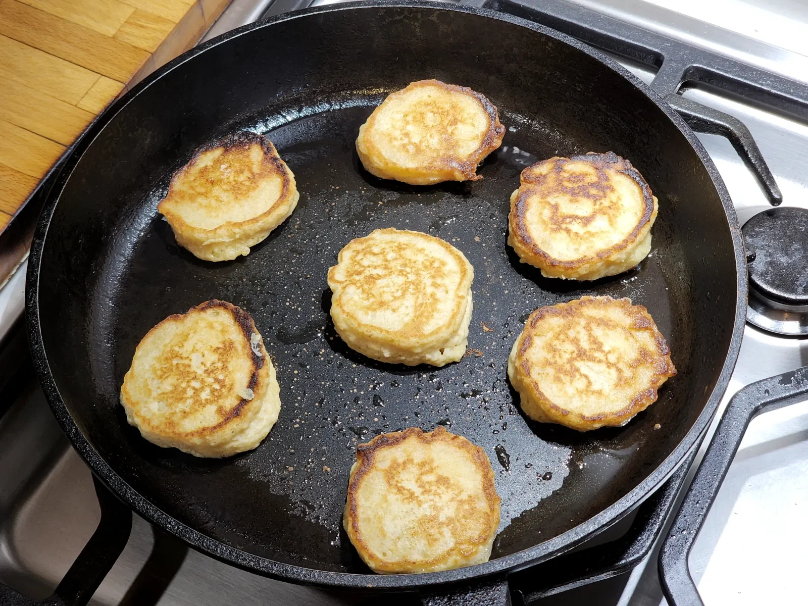Frying mini pancakes second side