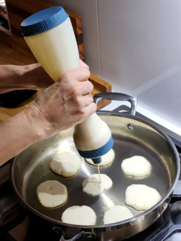 Using a squeeze bottle for mini pancakes