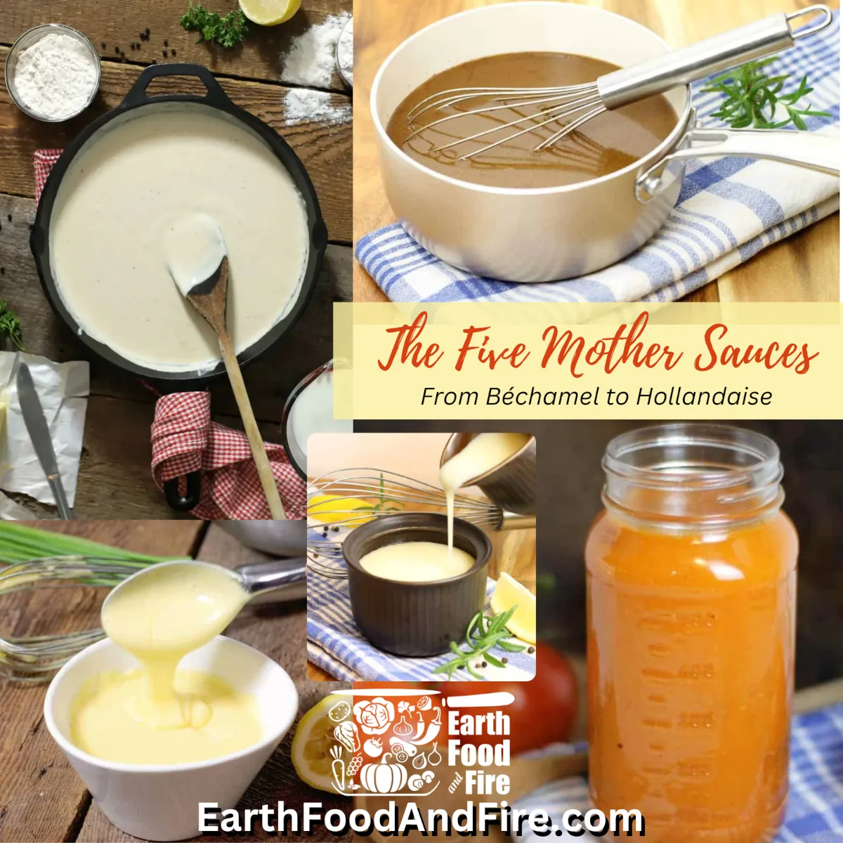 The Five Mother Sauces of French Cuisine - Béchamel, Velouté, Espagnole, Tomato, and Hollandaise