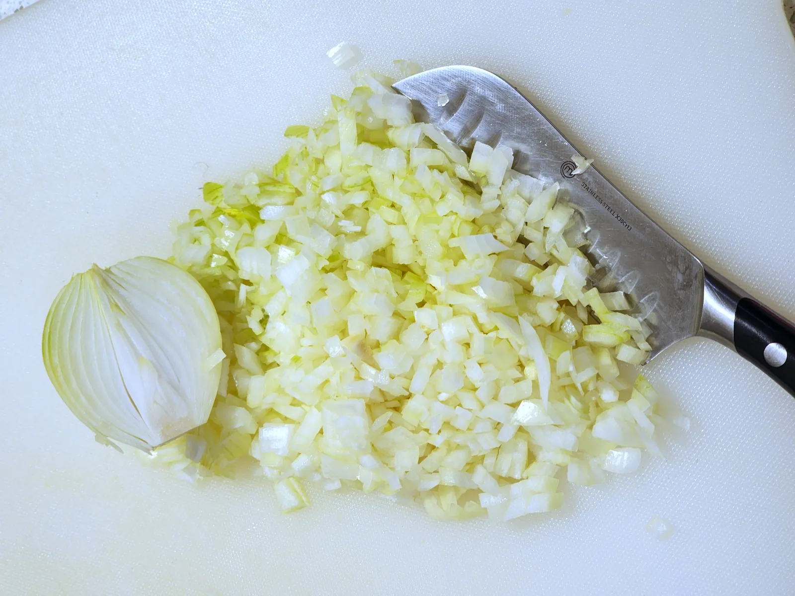 Diced onion for homemade potato soup