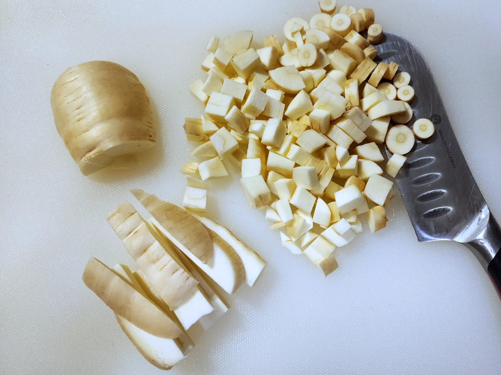 Diced parsnip for homemade potato soup